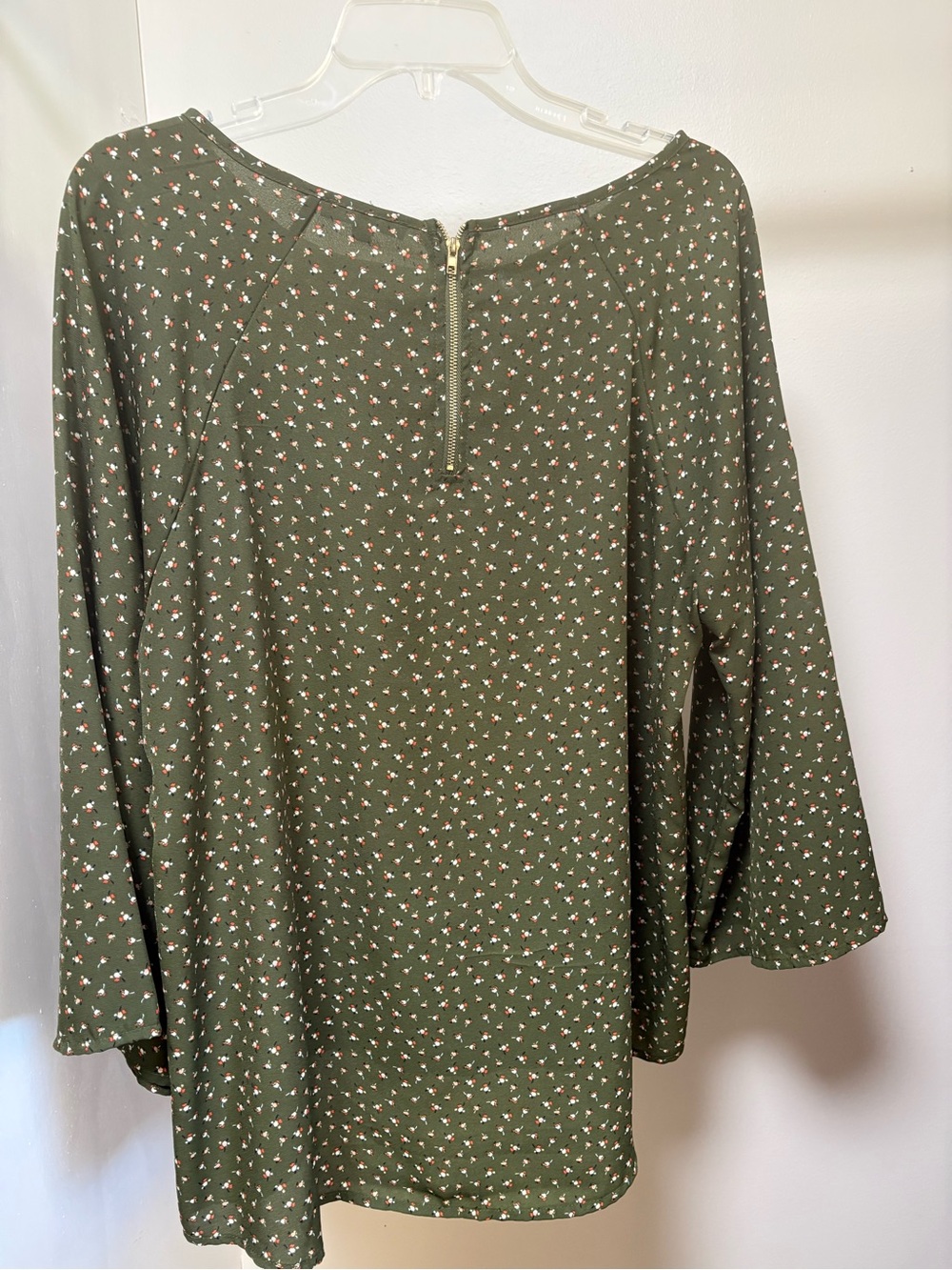 Papermoon Olive Green Long-Sleeve Floral Top with Back Zip